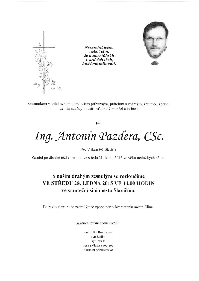 Ing. Antonín Pazdera, CSc.
