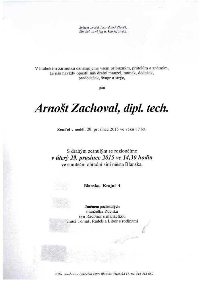 Arnošt Zachoval, dipl. tech.