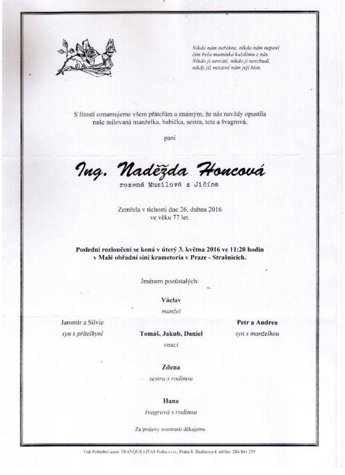 Ing. Naděžda Honcová