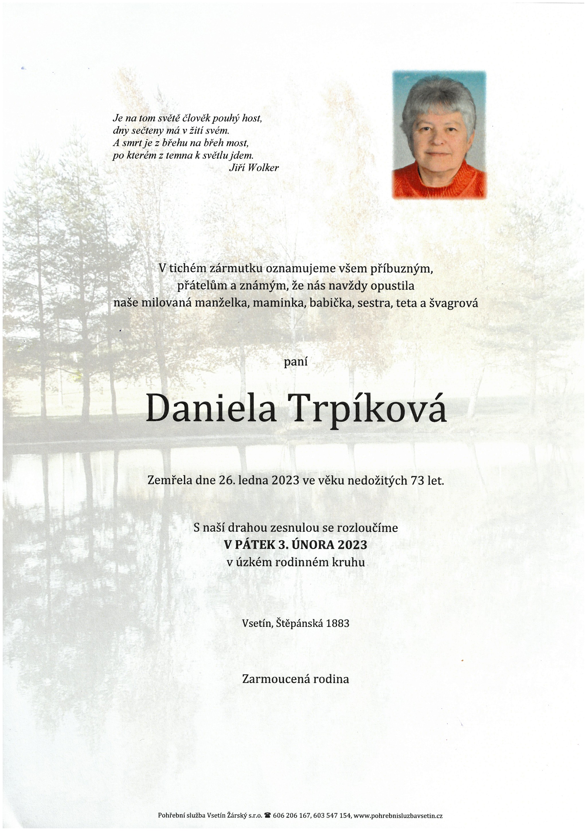 Paní Daniela Trpíková | smutecnioznameni.eu